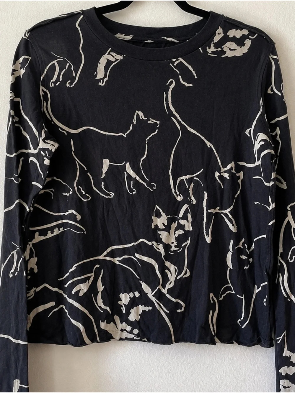 Anthropologie Caitlin Boxy Long Sleeve Tee shirt cat printed